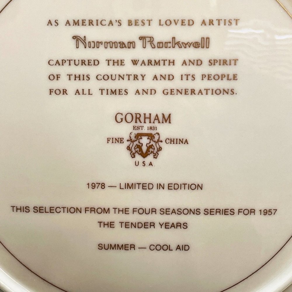 1978 Gorham Norman Rockwell Decorative Plate - 'Cool Aid' - Picture 5 of 6